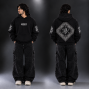13 Blk Premium Drop Shoulder Oversized Hoodie - Image 3