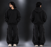 Solid black Drop Shoulder Oversized Hoodie - Image 2