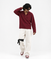 MAROON HENLEY BOXY FIT T-SHIRT