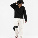 BLACK HENLEY BOXY FIT T-SHIRT